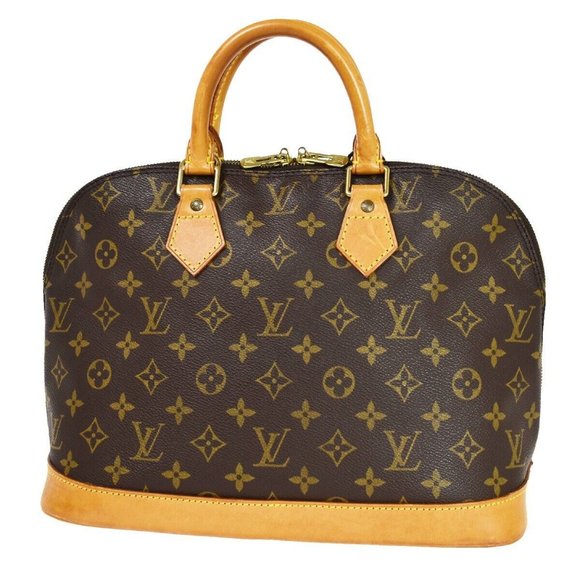 LOUIS VUITTON LV Logo Alma Hand Bag Monogram Leather Brown France - Picture 1 of 16
